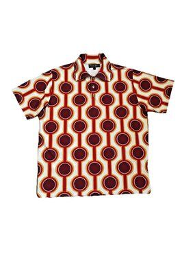 Dorothy Zudora Retro Polo Shirt Burning Sands Mens Large Mod Geo Print Disco